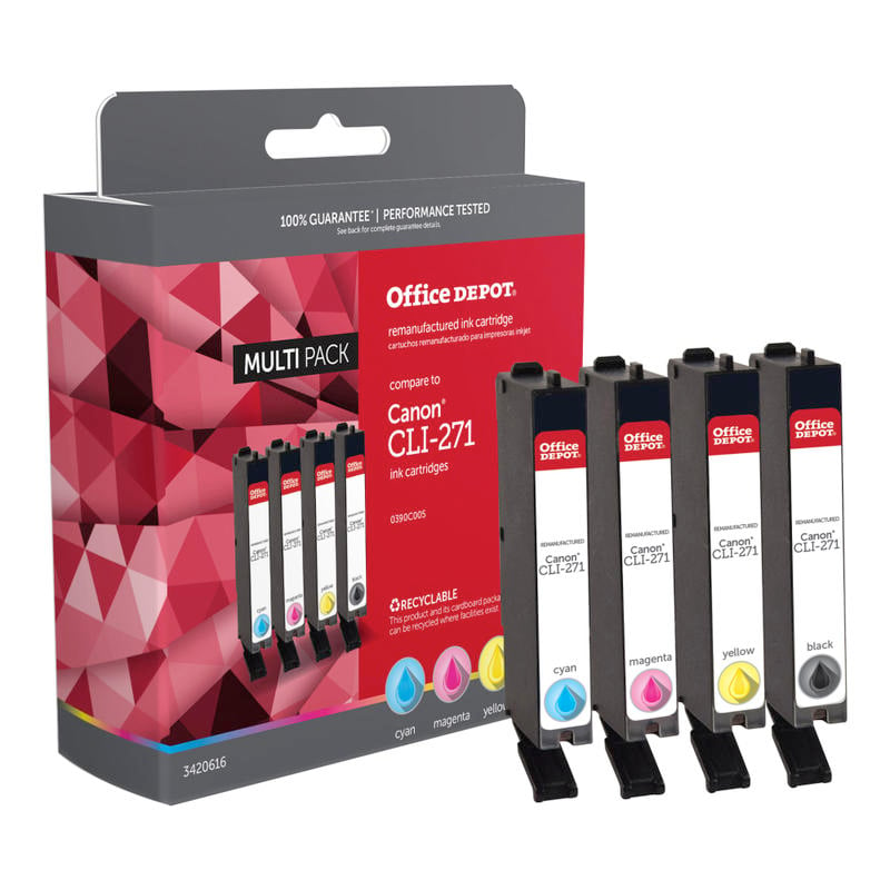 Office Depot Brand Remanufactured Black And Cyan, Magenta, Yellow Ink Cartridge Replacement For Canon CLI-271, Pack Of 4 (Min Order Qty 3) MPN:ODCLI271BCMY