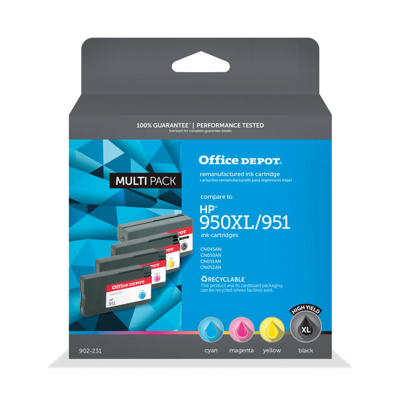 Office  Depot  Remanufactured  Black  And Cyan, Magenta, Yellow High-Yield Ink Cartridge Replacement For HP 950XL, HP 951, Pack Of 4, ODHP950XLK951CMY (Min Order Qty 2) MPN:ODHP950XLK951CMY