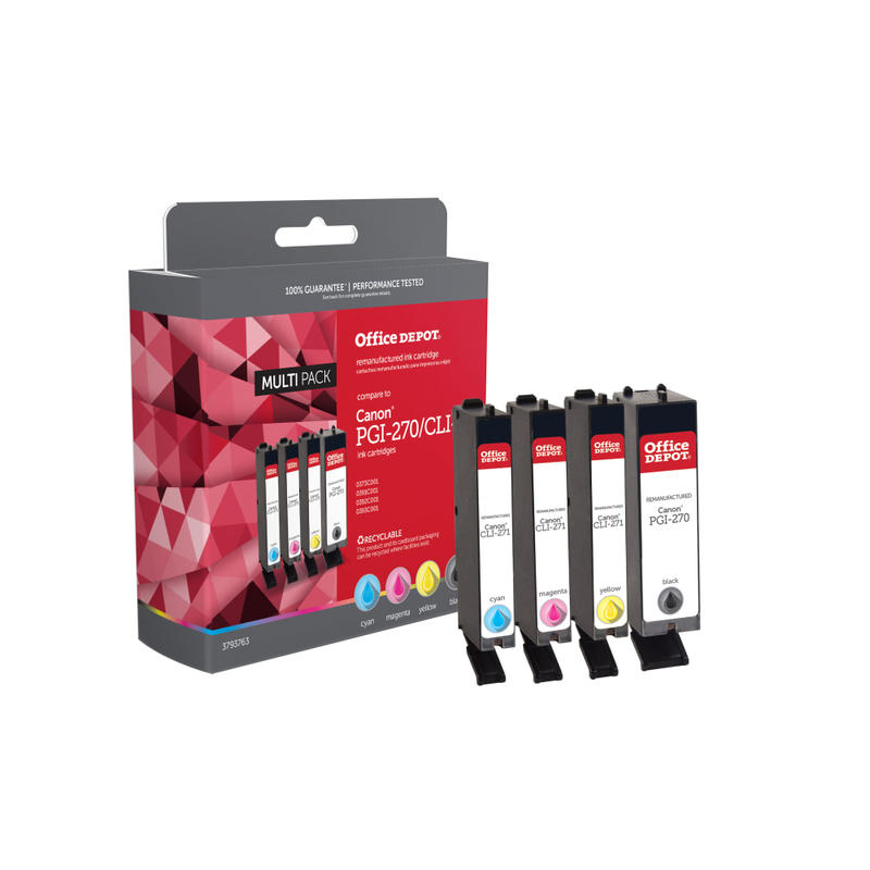 Office Depot Brand Remanufactured Black And Cyan, Magenta, Yellow Ink Cartridge Replacement For Canon PGI-270, CLI-271, Pack Of 4, ODPGI270KCLI271CMY (Min Order Qty 3) MPN:ODPGI270KCLI271CMY