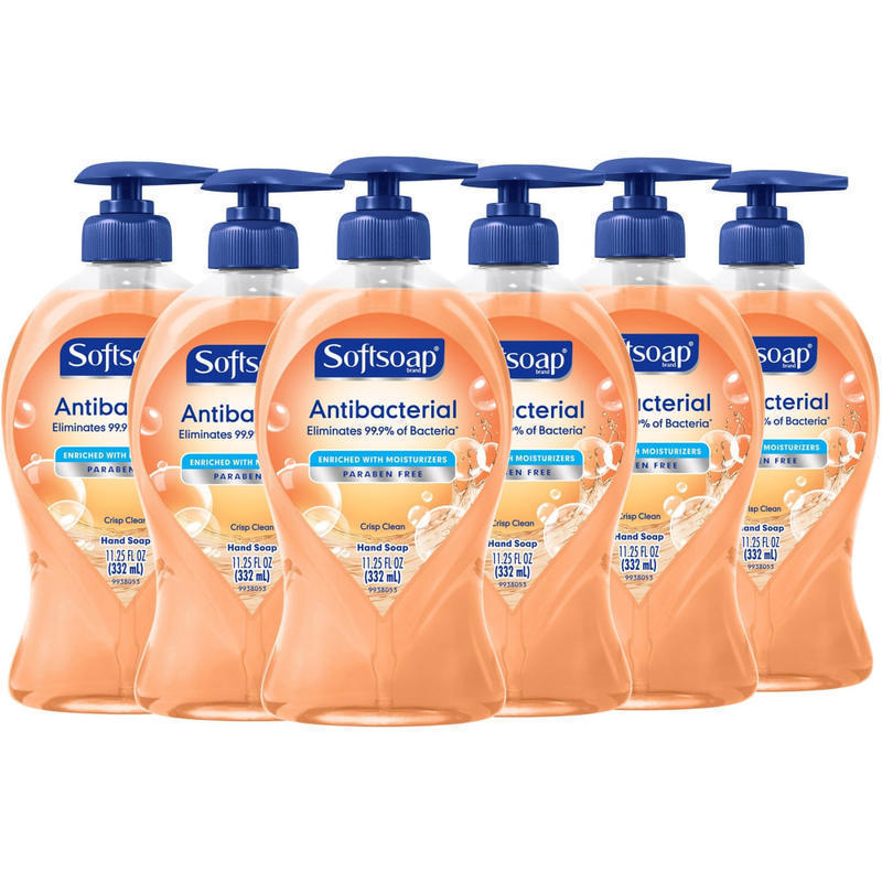 Softsoap Antibacterial Liquid Hand Soap Pump - 11.25 fl. oz. Bottles - Crisp Clean Scent - 11.3 fl oz (332.7 mL) - Bacteria Remover - Hand - Orange - 6 / Carton (Min Order Qty 3) MPN:03562CT