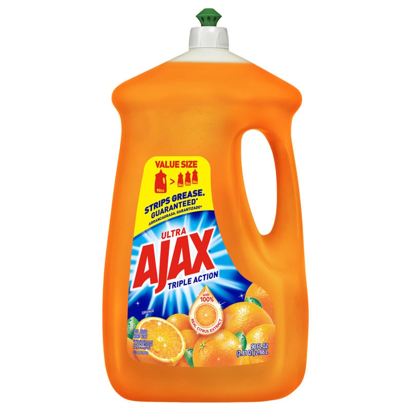 AJAX Triple Action Dish Soap - 90 fl oz (2.8 quart) - Orange Scent - 1 Each - Pleasant Scent, Phosphate-free, Kosher-free - Orange (Min Order Qty 6) MPN:149874