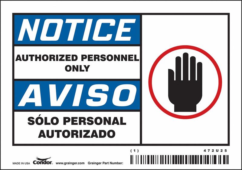 Safety Sign 3.5in x 5in Vinyl PK5 MPN:472U25