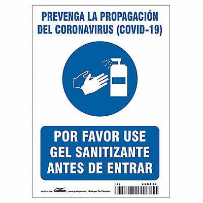 Spanish Use Hand Sanitizer Sign 10 H MPN:HWB720T1007