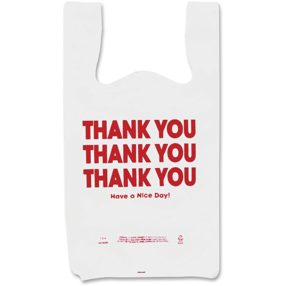 COSCO Thank You Plastic Bags - 11in Width x 22in Length - 0.55 mil (14 Micron) Thickness - High Density - White - Plastic - 250/Box (Min Order Qty 4) MPN:063036