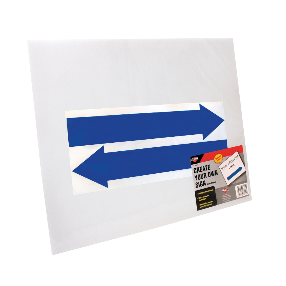 Cosco Large Blank Sign With Vinyl Arrows And Stake, 19in X 15in, White (Min Order Qty 7) MPN:098055