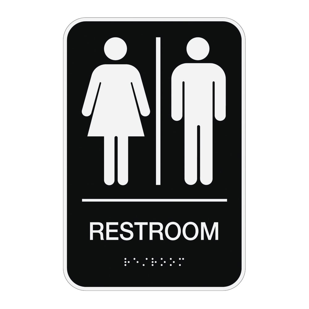 Cosco ADA Mens/Womens/Unisex Restroom Sign, 6in x 9in, Black (Min Order Qty 10) MPN:098096