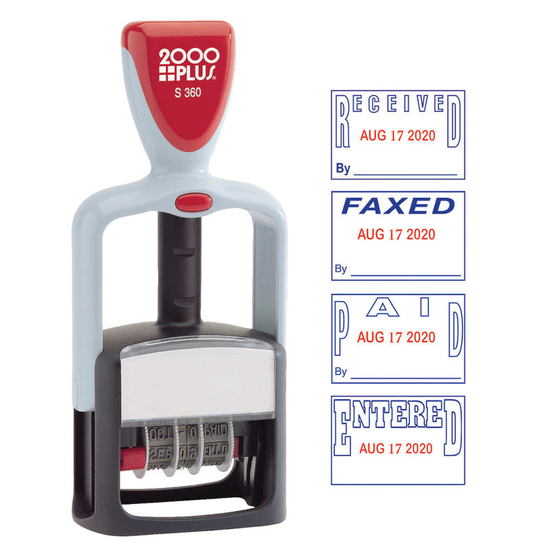 2000 PLUS Date Message Dater Stamp Paid, Faxed, Received, Entered Stamp,  Self-Inking 4-in-1 Date Message Dater Stamp, Blue and Red Ink (Min Order Qty 3) MPN:032519