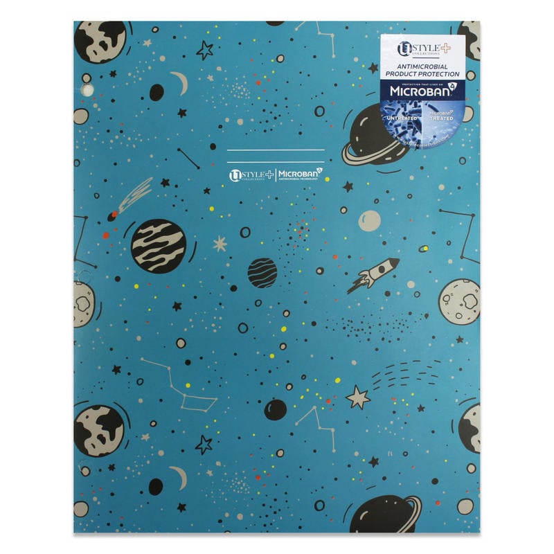 U Style 2-Pocket Paper Folder With Microban Antimicrobial Protection, 9-9/16in x 11-11/16in, Blue/Space (Min Order Qty 52) MPN:9013