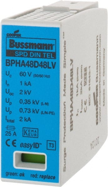 2 Pole, 1 Phase, 1 kA Nominal Current, 90mm Long x 18mm Wide x 66mm Deep, Thermoplastic Hardwired Surge Protector MPN:BPHA48D48LV