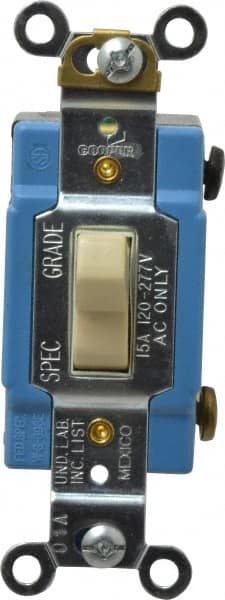 1 Pole, 120 to 277 V, 120 to 277 VAC, 15 Amp, Industrial Grade Toggle Wall Switch MPN:1201LTV