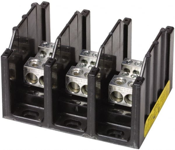 3 Poles, 350 Amp, 8-2/0 AWG (Al), 14-2/0 AWG (Cu) Primary, 4-14 AWG (Cu), 4-8 AWG (Al) Secondary, Thermoplastic Power Distribution Block MPN:16325-3