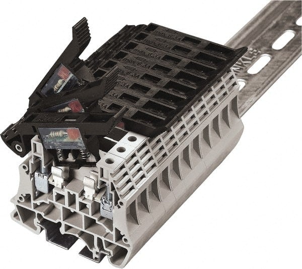 300 Volt (IEC), 300 Volt (UL), 6.3 (IEC) Amp, 6.3 (UL) Amp, DIN Rail Mount, Fused Terminal Block MPN:F520STLED110-GY