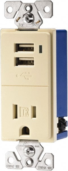 2 USB Port, 1 Receptacle, 125 VAC, 5 VDC USB Receptacle MPN:TR7740A-BOX