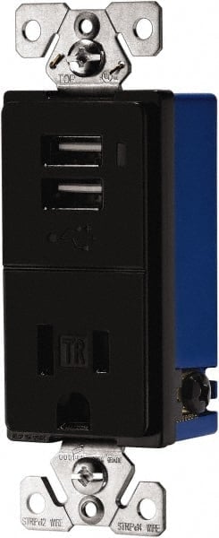 2 USB Port, 1 Receptacle, 125 VAC, 5 VDC USB Receptacle MPN:TR7740BK-BOX