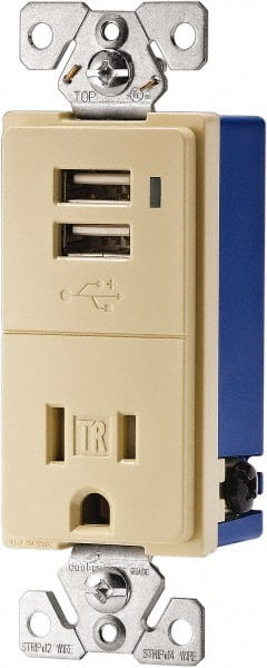 2 USB Port, 1 Receptacle, 125 VAC, 5 VDC USB Receptacle MPN:TR7740V-BOX