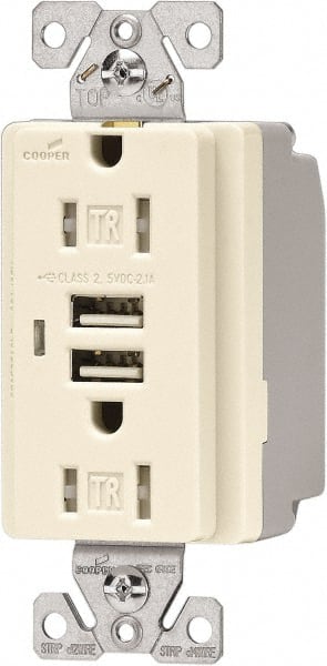 2 USB Port, 2 Receptacle, 125 VAC, 5 VDC USB Receptacle MPN:TR7745LA-BOX