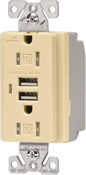 2 USB Port, 2 Receptacle, 125 VAC, 5 VDC USB Receptacle MPN:TR7745V-BOX