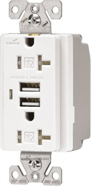 2 USB Port, 2 Receptacle, 125 VAC, 5 VDC USB Receptacle MPN:TR7746BK-BOX