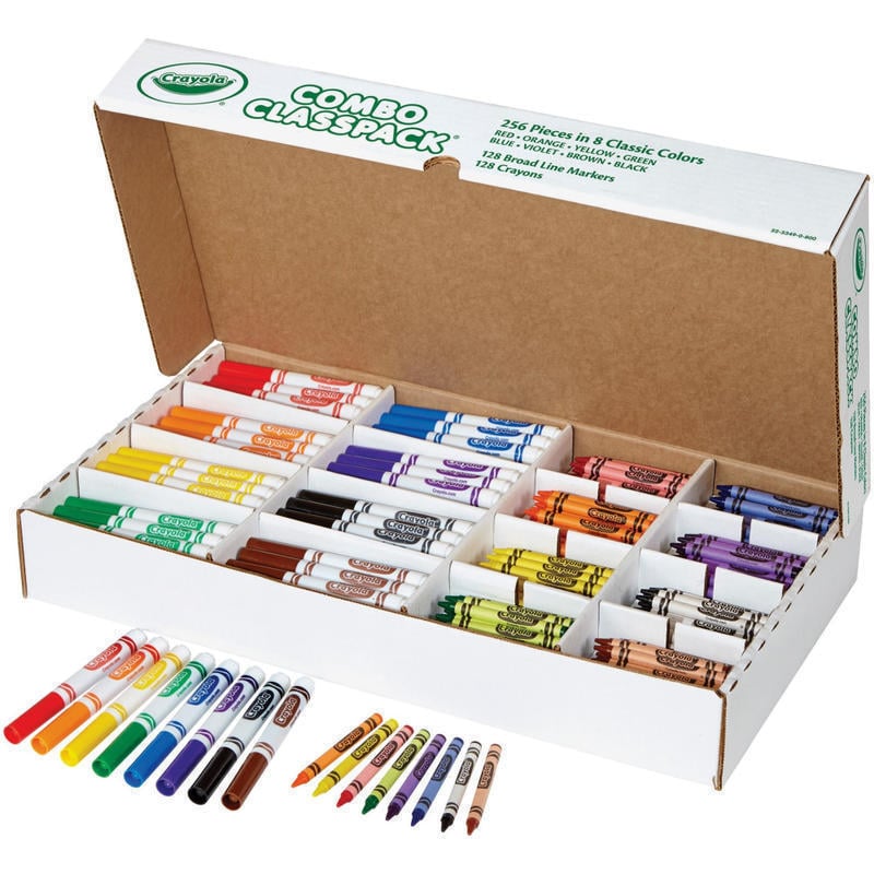 Crayola Crayons And Markers Combo Classpack, Conical Point, Assorted Colors, Box Of 256 Pieces MPN:523349