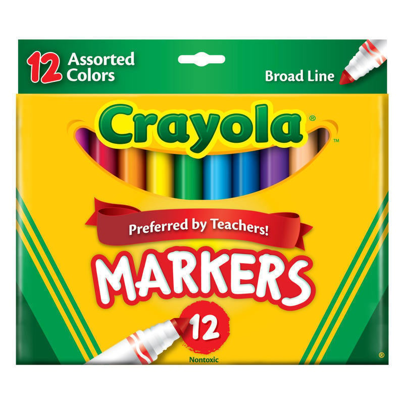 Crayola Broad Line Markers, Assorted Classic And Bright Colors, Box Of 12 (Min Order Qty 13) MPN:58-7712