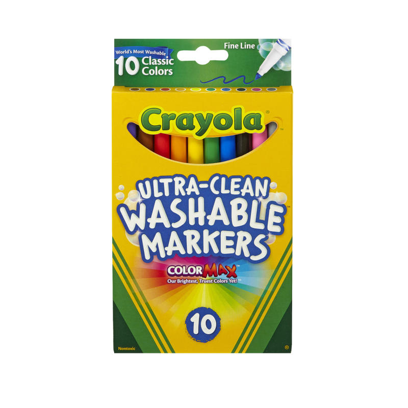 Crayola Ultra-Clean Washable Markers, Fine Tip, Assorted Classic Colors, Box Of 10 (Min Order Qty 14) MPN:58-7852