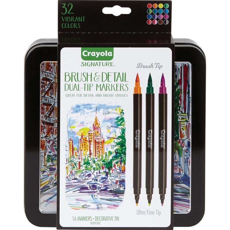 Crayola Brush & Detail Dual Tip Markers - Ultra Fine Marker Point - Brush Marker Point Style - 16 / Set (Min Order Qty 4) MPN:586501