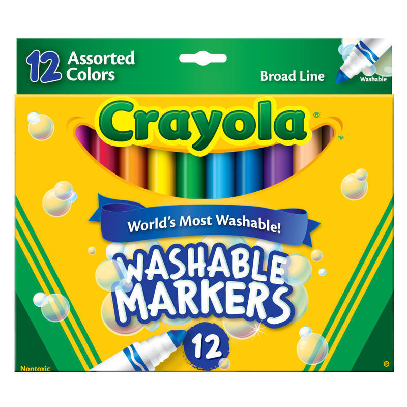 Crayola Washable Markers, Broad Line, Assorted Classic Colors, Box Of 12 (Min Order Qty 9) MPN:587812