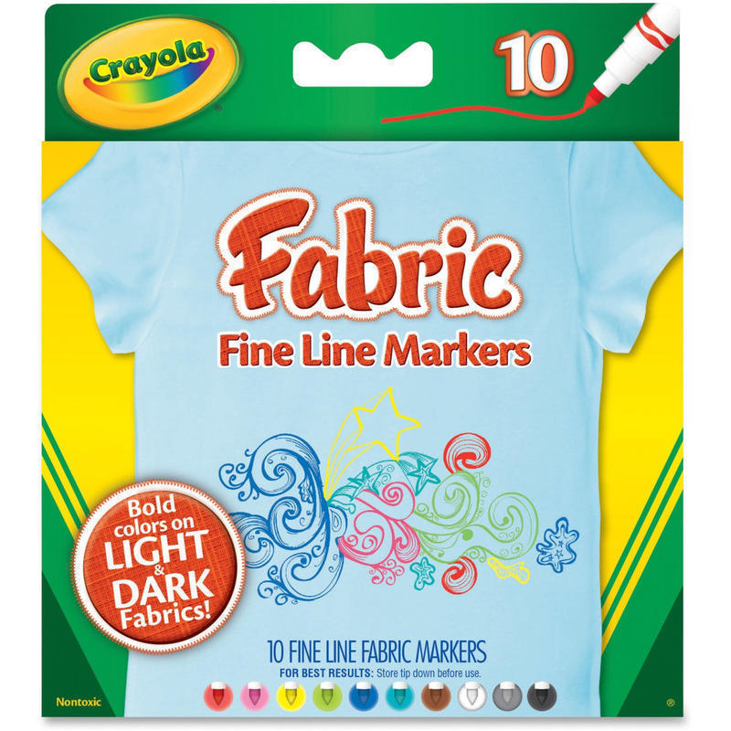 Crayola Bright Fabric Markers, Set Of 10, Fine Point, Assorted Colors (Min Order Qty 10) MPN:588626