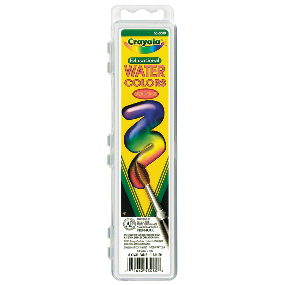 Crayola Watercolor Set With Brush, Oval Pan, Set Of 8 Colors (Min Order Qty 12) MPN:53-0080