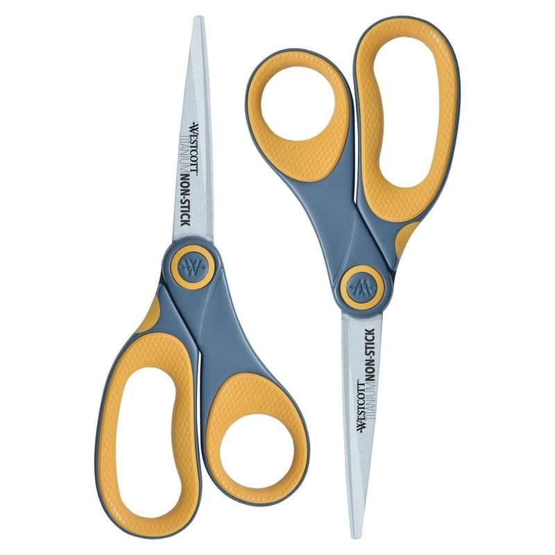 Westcott Titanium Scissors, 7, Straight, Gray/Yellow, for Office, 6 Pack