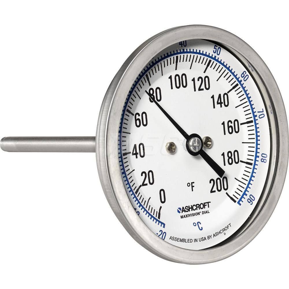 Ashcroft Bimetal Dial Thermometer: 0 to 200 ° MPN:759426070080