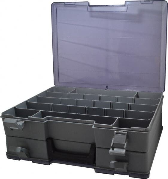 FLAMBEAU Compartment Box: 18 1/2 in x 3 in, Gray, 32 Compartments, 12 Adj  Dividers, Latch