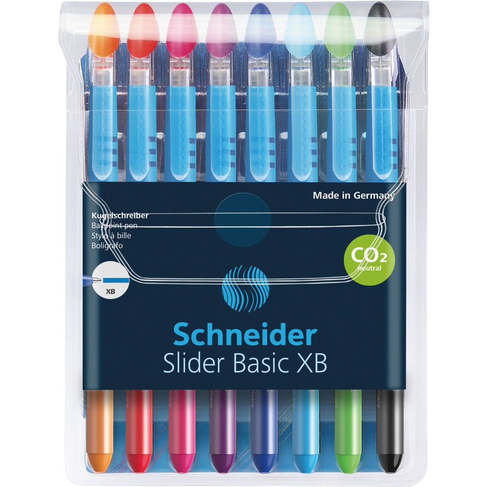 Schneider Slider Basic XB Ballpoint Pens, Extra-Bold Point, 1.4 mm, Assorted Color Barrels, Assorted Color Ink, Pack Of 8 Pens (Min Order Qty 5) MPN:RED151298