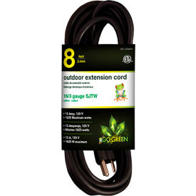 GoGreen Power 16/3 SJTW 8ft Heavy Duty Extension Cord GG-13708BK - Black GG-13708BK