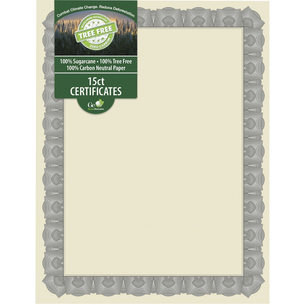 Geographics Tree Free Certificate - 8.5in - Multicolor with Silver Border - Sugarcane - 15 / Pack (Min Order Qty 11) MPN:49009