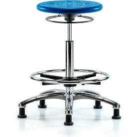 Blue Ridge Ergonomics™ Cleanroom Stool with Glides and Footring - High Bench Height - Blue CLR-IPHBSO-CR-CF-RG-BLU