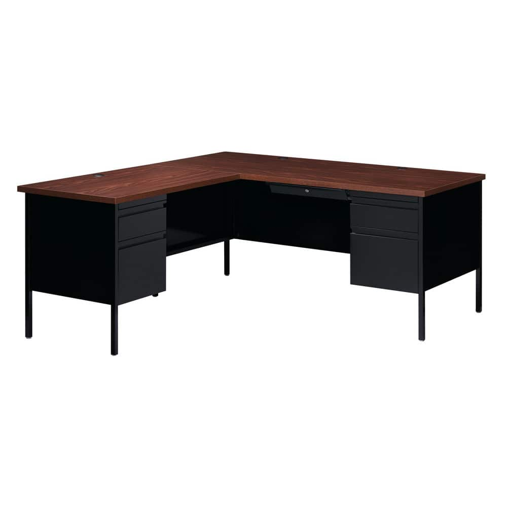 Steel Base Corner Desk: Woodgrain Laminate Top, Black & Walnut MPN:20108