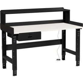 GoVets™ 48 x 30 Adj Height Workbench w/Drawer&Riser Black- ESD Square Edge Top 682BBK318