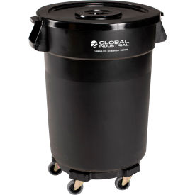 GoVets™ Plastic Trash Can with Lid & Dolly - 32 Gallon Black 460BKB240