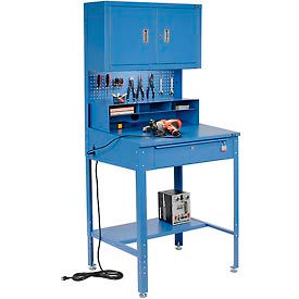 GoVets™ Sloped Shop Desk w/ Pegboard Riser & Cabinet 34-1/2