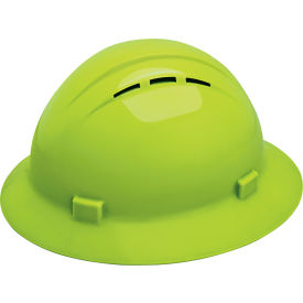 ERB® Americana® Vented Full Brim Safety Helmet 4-Point Slide-Lock Suspension Hi-Viz Lime - Pkg Qty 12 WEL19330HL