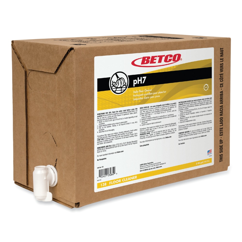 Betco pH7 Floor Cleaner, Lemon Scent, 5 Gallons, Carton Of 4 Bags MPN:138B500