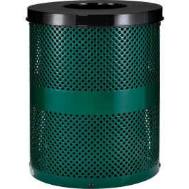 GoVets™ Outdoor Perforated Steel Trash Can With Flat Lid 36 Gallon Green 925GN261