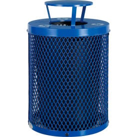 GoVets™ Outdoor Diamond Steel Recycling Can w/Rain Bonnet Lid 36 Gallon Blue 960BL261