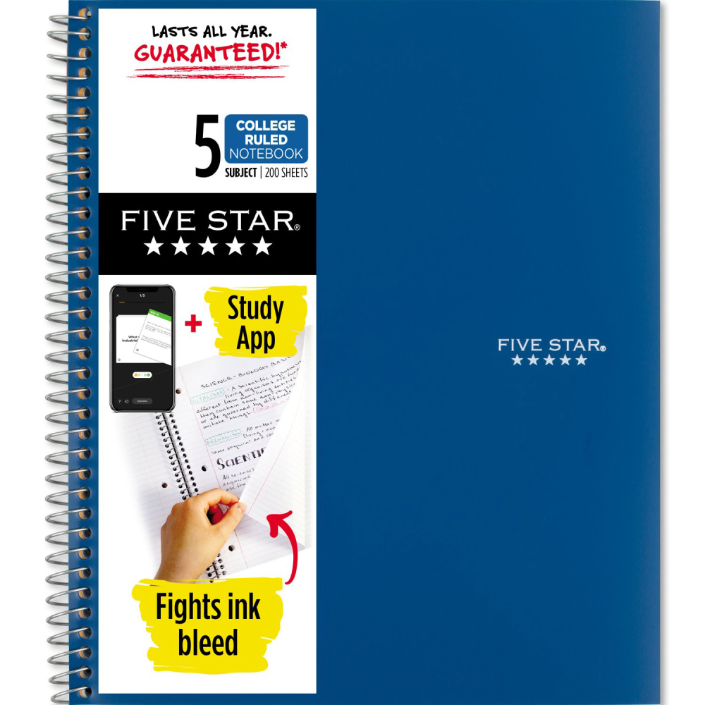 Five Star Wire-Bound Notebook, 8-1/2in x 11in, 5 Subject, College Ruled, 200 Sheets, Pacific Blue (Min Order Qty 5) MPN:820004NH0-ECM