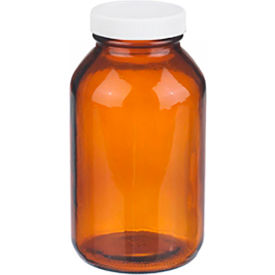 Wheaton® 16 oz Amber Wide Mouth Packer Bottles PP/PTFE Lined Caps Case of 12 W216949