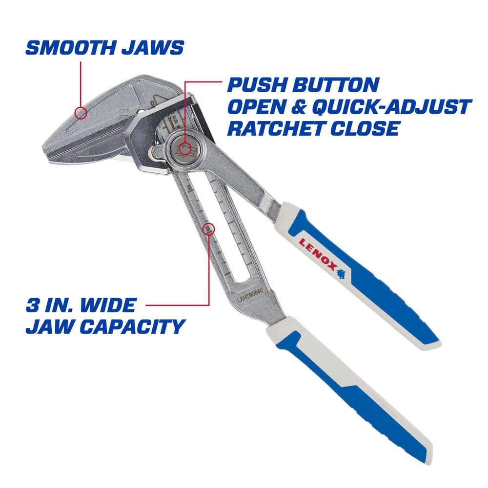 Slip Joint Pliers, Jaw Texture: Smooth , Jaw Length: 3in , Jaw Width: 0.3in , Overall Length: 10.00in , Thin Nose: No  MPN:LXHT90540