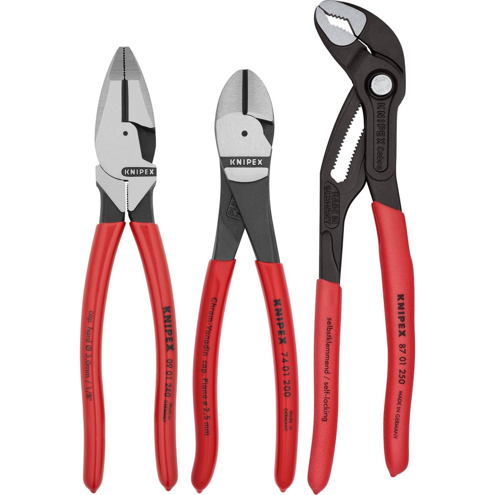 Plier Sets, Plier Type Included: High Leverage Diagonal Cutter, Lineman's Pliers, Cobra. Water Pump Pliers , Container Type: None , Handle Material: Plastic MPN:9K 00 80 157 US