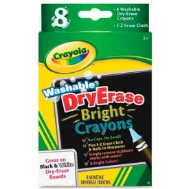 Crayola® Washable Dry Erase Bright Crayons Nontoxic Assorted Colors 8/Box 985202