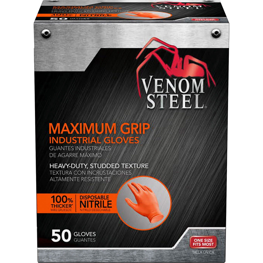 Venom Maximum Grip Nitrile Gloves - Chemical Protection - One Size Size - Diamond Textured - Orange (Min Order Qty 3) MPN:MIIVEN6085